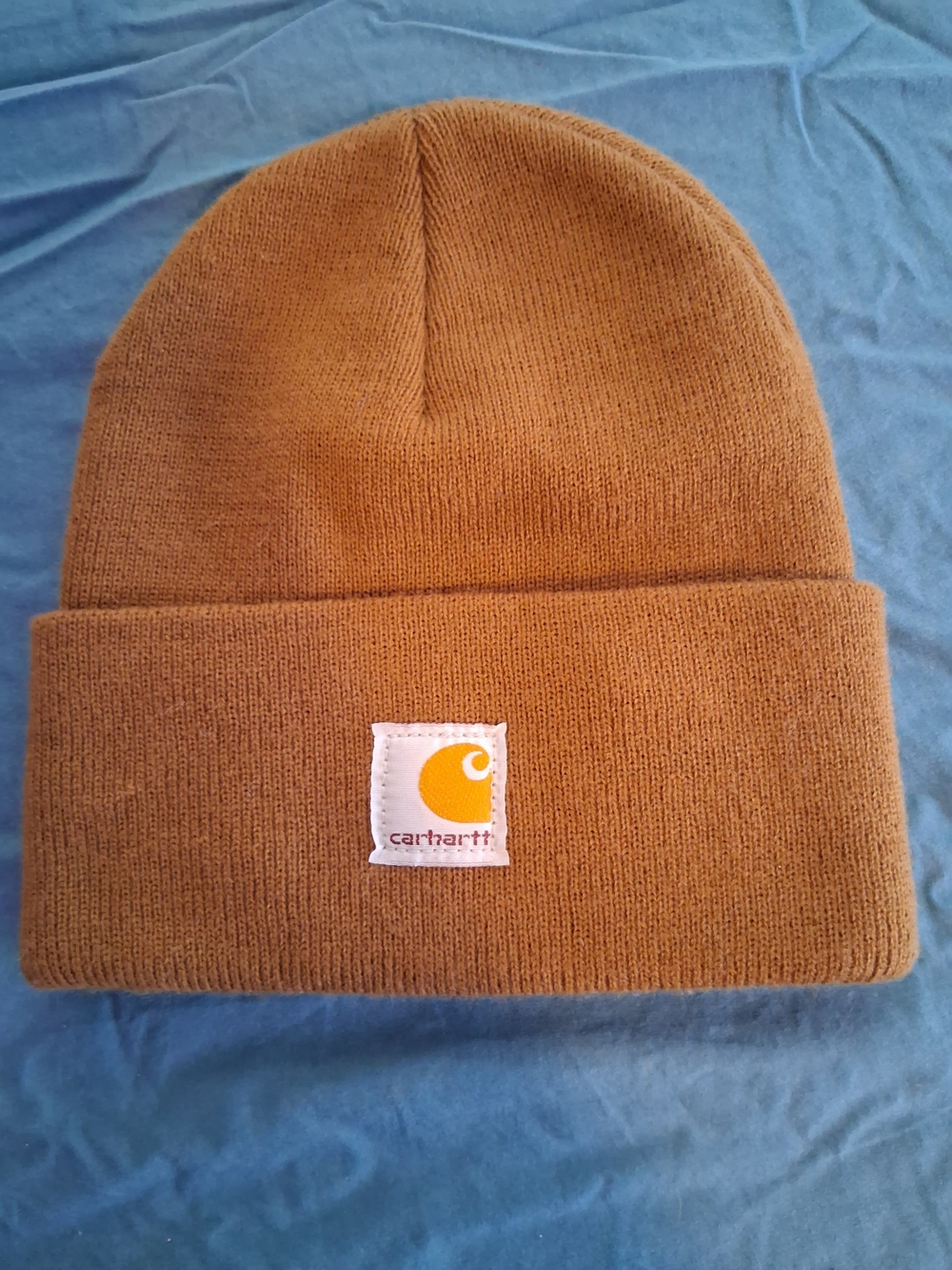 Carhartt Kids Brown Cuffed Knit Beanie with Yellow Logo